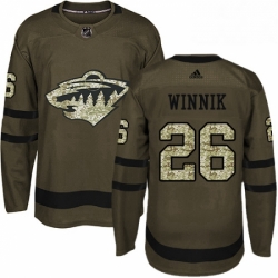 Mens Adidas Minnesota Wild 26 Daniel Winnik Premier Green Salute to Service NHL Jersey 