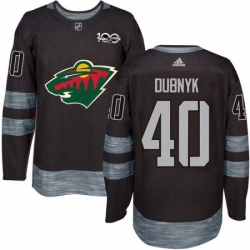 Mens Adidas Minnesota Wild 40 Devan Dubnyk Authentic Black 1917 2017 100th Anniversary NHL Jersey 