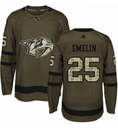 Mens Adidas Nashville Predators 25 Alexei Emelin Authentic Green Salute to Service NHL Jersey 