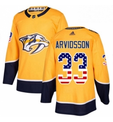 Mens Adidas Nashville Predators 33 Viktor Arvidsson Authentic Gold USA Flag Fashion NHL Jersey 