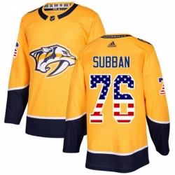 Mens Adidas Nashville Predators 76 PK Subban Authentic Gold USA Flag Fashion NHL Jersey 