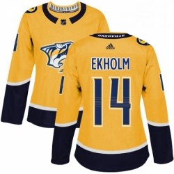 Womens Adidas Nashville Predators 14 Mattias Ekholm Authentic Gold Home NHL Jersey 