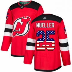 Mens Adidas New Jersey Devils 25 Mirco Mueller Authentic Red USA Flag Fashion NHL Jersey 