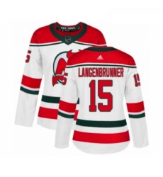 Womens Adidas New Jersey Devils 15 Jamie Langenbrunner Authentic White Alternate NHL Jersey 