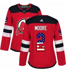 Womens Adidas New Jersey Devils 2 John Moore Authentic Red USA Flag Fashion NHL Jersey 