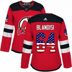 Womens Adidas New Jersey Devils 64 Joseph Blandisi Authentic Red USA Flag Fashion NHL Jersey 