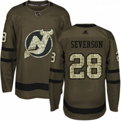 Youth Adidas New Jersey Devils 28 Damon Severson Authentic Green Salute to Service NHL Jersey 