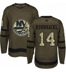 Mens Adidas New York Islanders 14 Tom Kuhnhackl Authentic Green Salute to Service NHL Jersey 