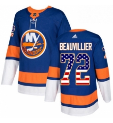 Mens Adidas New York Islanders 72 Anthony Beauvillier Authentic Royal Blue USA Flag Fashion NHL Jersey 