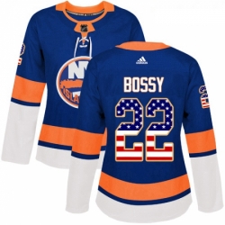 Womens Adidas New York Islanders 22 Mike Bossy Authentic Royal Blue USA Flag Fashion NHL Jersey 