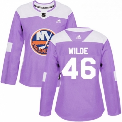 Womens Adidas New York Islanders 46 Bode Wilde Authentic Purple Fights Cancer Practice NHL Jersey 