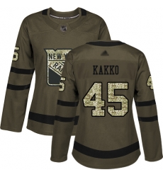 Women Rangers 45 Kaapo Kakko Green Salute to Service Stitched Hockey Jersey