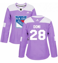 Womens Adidas New York Rangers 28 Tie Domi Authentic Purple Fights Cancer Practice NHL Jersey 