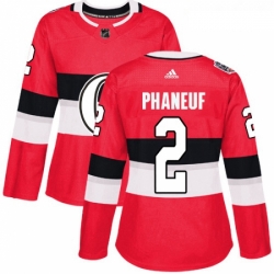 Womens Adidas Ottawa Senators 2 Dion Phaneuf Authentic Red 2017 100 Classic NHL Jersey 