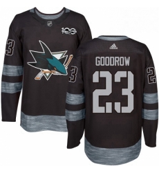 Mens Adidas San Jose Sharks 23 Barclay Goodrow Premier Black 1917 2017 100th Anniversary NHL Jersey 