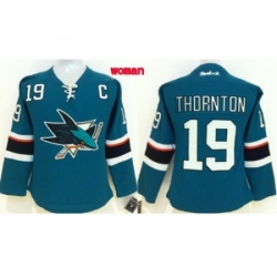 Women NHL San Jose Sharks #19 Joe Thornton blue jerseys