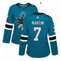 Womens Adidas San Jose Sharks 7 Paul Martin Premier Teal Green Home NHL Jersey 