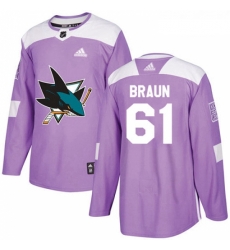 Youth Adidas San Jose Sharks 61 Justin Braun Authentic Purple Fights Cancer Practice NHL Jersey 