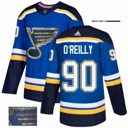 Mens Adidas St Louis Blues 90 Ryan OReilly Authentic Royal Blue Fashion Gold NHL Jerse