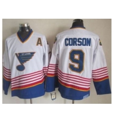 St. Louis Blues #9 Shayne Corson White Light Blue CCM Throwback Stitched NHL Jersey