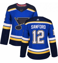 Womens Adidas St Louis Blues 12 Zach Sanford Premier Royal Blue Home NHL Jersey 