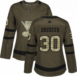 Womens Adidas St Louis Blues 30 Martin Brodeur Authentic Green Salute to Service NHL Jersey 