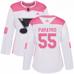 Womens Adidas St Louis Blues 55 Colton Parayko Authentic WhitePink Fashion NHL Jersey 