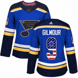 Womens Adidas St Louis Blues 9 Doug Gilmour Authentic Blue USA Flag Fashion NHL Jersey 