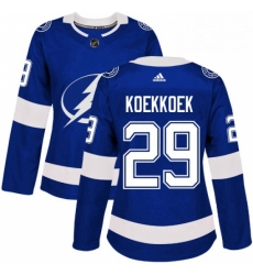 Womens Adidas Tampa Bay Lightning 29 Slater Koekkoek Authentic Royal Blue Home NHL Jersey 