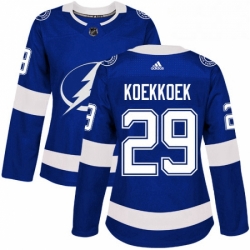 Womens Adidas Tampa Bay Lightning 29 Slater Koekkoek Authentic Royal Blue Home NHL Jersey 