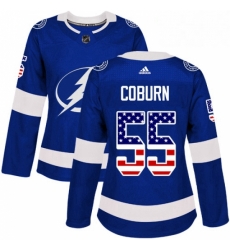 Womens Adidas Tampa Bay Lightning 55 Braydon Coburn Authentic Blue USA Flag Fashion NHL Jersey 