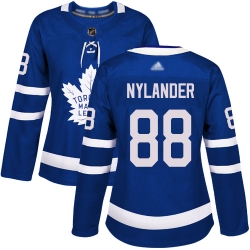 Women Maple Leafs 88 William Nylander Blue Home Authentic Stitched Hockey Jersey