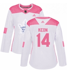 Womens Adidas Toronto Maple Leafs 14 Dave Keon Authentic WhitePink Fashion NHL Jersey 