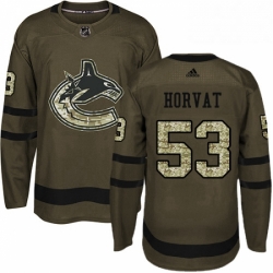 Mens Adidas Vancouver Canucks 53 Bo Horvat Authentic Green Salute to Service NHL Jersey 