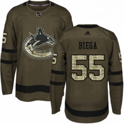 Mens Adidas Vancouver Canucks 55 Alex Biega Authentic Green Salute to Service NHL Jersey 