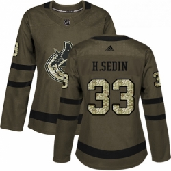 Womens Adidas Vancouver Canucks 33 Henrik Sedin Authentic Green Salute to Service NHL Jersey 