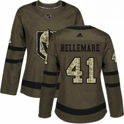 Womens Adidas Vegas Golden Knights 41 Pierre Edouard Bellemare Authentic Green Salute to Service NHL Jersey 