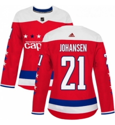 Womens Adidas Washington Capitals 21 Lucas Johansen Authentic Red Alternate NHL Jersey 