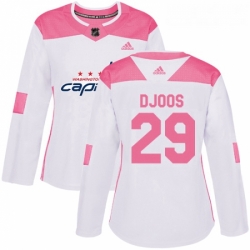 Womens Adidas Washington Capitals 29 Christian Djoos Authentic WhitePink Fashion NHL Jersey 