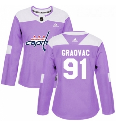 Womens Adidas Washington Capitals 91 Tyler Graovac Authentic Purple Fights Cancer Practice NHL Jersey 