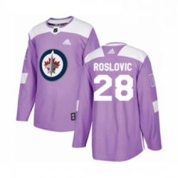 Mens Adidas Winnipeg Jets 28 Jack Roslovic Authentic Purple Fights Cancer Practice NHL Jersey 