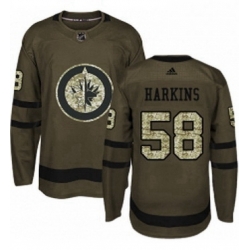 Mens Adidas Winnipeg Jets 58 Jansen Harkins Premier Green Salute to Service NHL Jersey 