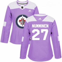 Womens Adidas Winnipeg Jets 27 Teppo Numminen Authentic Purple Fights Cancer Practice NHL Jersey 