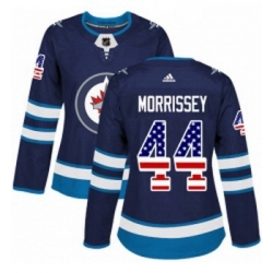 Womens Adidas Winnipeg Jets 44 Josh Morrissey Authentic Navy Blue USA Flag Fashion NHL Jersey 