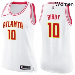 Womens Nike Atlanta Hawks 10 Mike Bibby Swingman WhitePink Fashion NBA Jersey