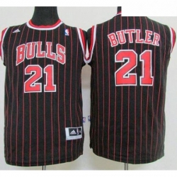 Bulls 21 Jimmy Butler Black Strip Stitched Youth NBA Jersey