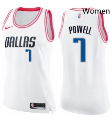 Womens Nike Dallas Mavericks 7 Dwight Powell Swingman White Pink Fashion NBA Jersey 