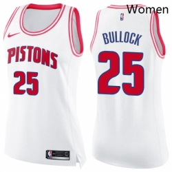 Womens Nike Detroit Pistons 25 Reggie Bullock Swingman White Pink Fashion NBA Jersey 