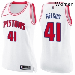 Womens Nike Detroit Pistons 41 Jameer Nelson Swingman White Pink Fashion NBA Jersey 