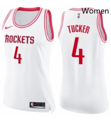 Womens Nike Houston Rockets 4 PJ Tucker Swingman WhitePink Fashion NBA Jersey 